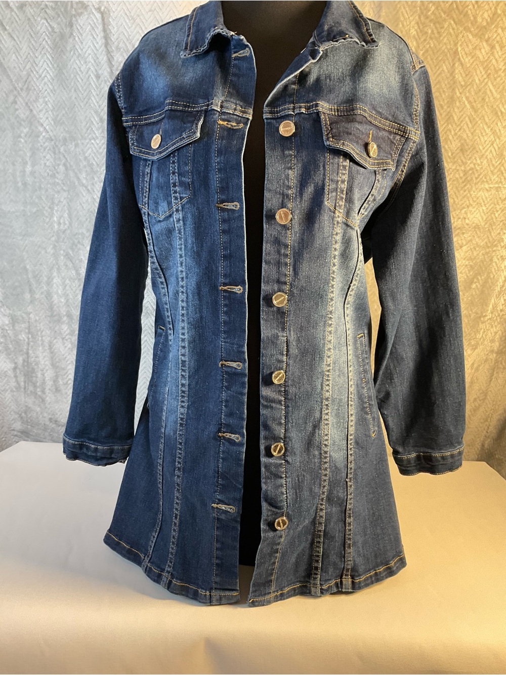 Posh Two-Tone Blue Long Denim Jacket